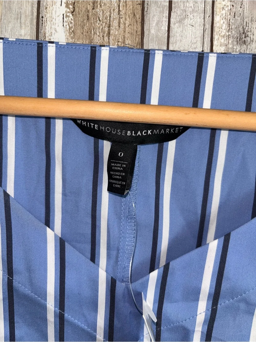White House Black Market Blue Stripe Bell Sleeve Cotton Stretch Top Size 0 - Picture 8 of 8